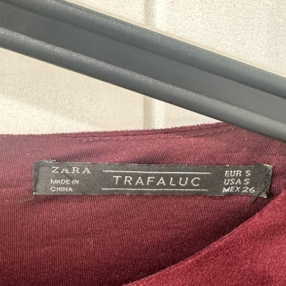 Zara Trafuluc Deep Red Long Sleeve Dress Faux Suede small - Picture 2 of 4
